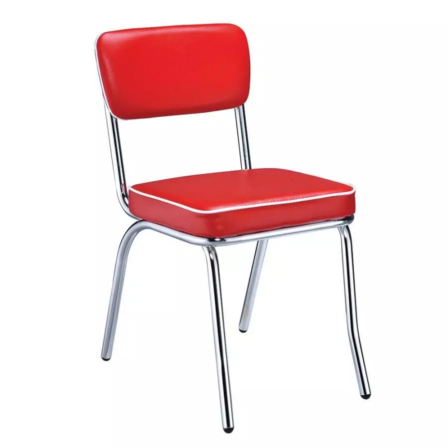 Retro Open Back Dining Side Chairs Red and Chrome 